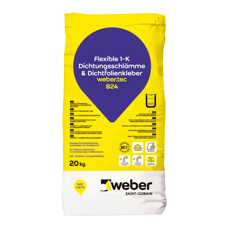 weber.tec 824 grau, Mehrsprachen, 20kg/Sack Flexible 1K Dichtungsschlämme & Dichtfolienkleber